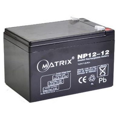 12V 12Ah Аккумулятор универсальный MATRIX NP12-12 Тип: AGM Габариты:151*98*96mm Вес:3,4кг