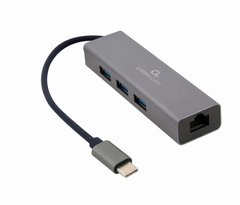 Адаптер Cablexpert с Type-C на Gigabit Ethernet, 3 Ports USB 3.1 Gen1 (5 Gbps), 1000 Mbps, металл, серый A-CMU3-LAN-01