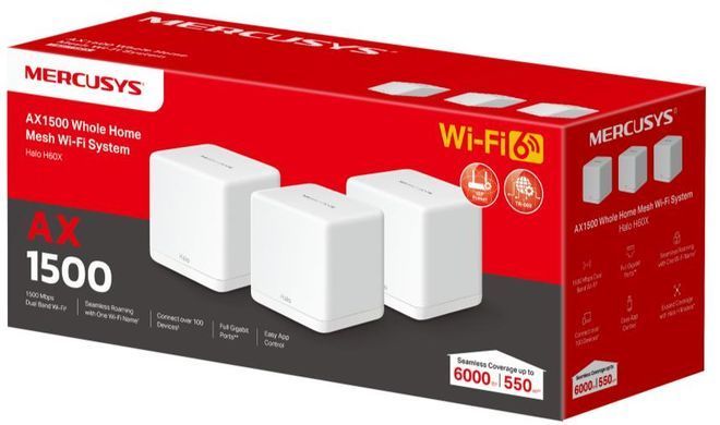 Домашня Mesh Wi-Fi система Mercusys Halo H60X (3-pack) AX1500, 3xGE LAN/WAN