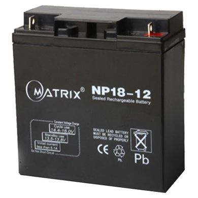 12V 18AH Аккумулятор универсальный MATRIX NP18-12 Тип: AGM Габариты:181*76*167mm Вес:5,5кг