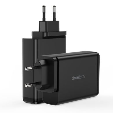 Мережевий зарядний пристрій Choetech PD6005 GaN, 2 USB-A / 2 USB-C, 140Вт, QC3.0/PD/PPS PD6005-EU-BK