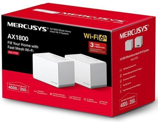Домашня Mesh Wi-Fi система Mercusys Halo H70X (2-pack) AX1800, 3xGE LAN/WAN