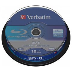 BD-R Диск Verbatim SINGLE LAYER 25GB 6X WHITE BLUE SURFACE HARD COAT (Шпиндель-10шт) 43742
