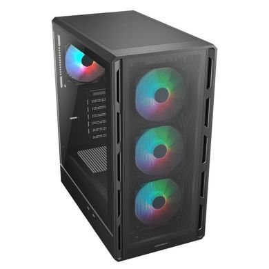ATX без БЖ Корпус геймерський Cougar Airface PURE RGB Black 3*120mm RGB, 1*120mm ARGB вентилятори передвстановлені, ATX/mATX/mini-ITX, скляне вікно