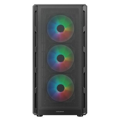 ATX без БЖ Корпус геймерський Cougar Airface PURE RGB Black 3*120mm RGB, 1*120mm ARGB вентилятори передвстановлені, ATX/mATX/mini-ITX, скляне вікно