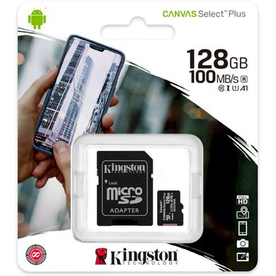 MicroSDXC 128GB Карта памяти Kingston Select C10 UHS-I 100R + adapter SDCS2/128GB