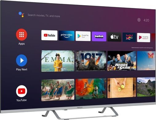 Телевізор Tesla 55E635SUS 55"/ 4K UHD (3840x2160)/ 60 Гц/ Smart TV/ 2 х 12 Вт/ wi-fi/ bluetooth/ підтримка hdr/ Android TV/ сріблястий