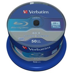 BD-R Диск Verbatim SINGLE LAYER DATALIFE 25GB 6X WHITE BLUE SURFACE (Шпиндель-50шт)