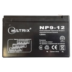 12V 9Ah Акумуляторна батарея MATRIX NP9-12 Тип: AGM Габариты:151*65*94mm Вес:2,8кг