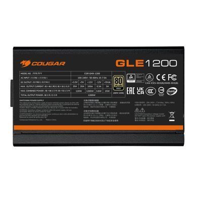 1200W Блок живлення для ПК Cougar GLE1200 80 Plus Gold, Modular, 135 мм Silent Fan, 8SATA + 4PCI-E
