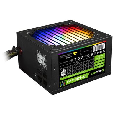 600W Блок живлення для ПК GameMax VP-600-M-RGB RGB,МОДУЛЬНЫЙ,APFC,12см вент,80+,6+2-pin (PCIe)x2 VP-600-M-RGB