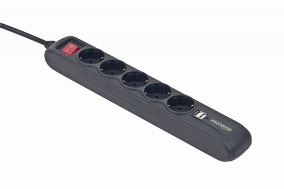 Мережевий фільтр-подовжувач EnerGenie SPG5-U2-5 1.5 м чорний,5 розеток, USB зарядка 2А SPG5-U2-5