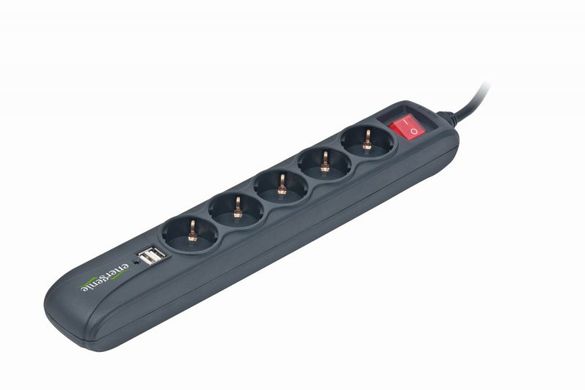 Мережевий фільтр-подовжувач EnerGenie SPG5-U2-5 1.5 м чорний,5 розеток, USB зарядка 2А SPG5-U2-5