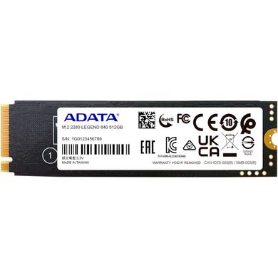 512GB ADATA Твердотільний накопичувач SSD M.2 NVMe PCIe 4.0 x4 2280 3D TLC Legend 840 ALEG-840-512GCS