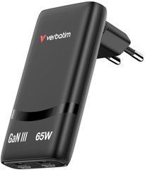 Мережевий зарядний пристрій Verbatim 2-портовий Fold 'n' Go GaN USB 65 Вт 2 x USB-C (чорний) 32354
