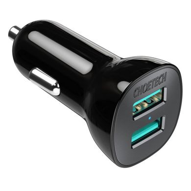 Автомобільний зарядний пристрій Choetech C0051-BK 2 USB-A, 36Вт, QC, чорний