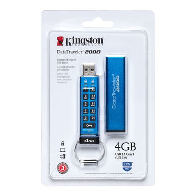 4GB Накопитель USB 3.0 Kingston DT2000 Keypad Аппаратное шифрование AES 256-bit DT2000/4GB