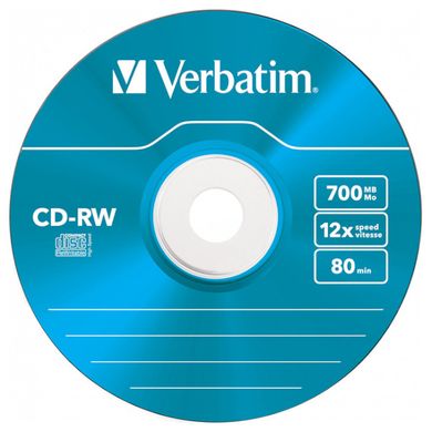 CD-RW Диск Verbatim SERL 700MB 12X COLOUR SURFACE (SC-5 шт) 43167