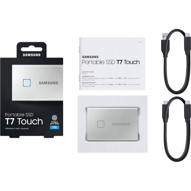 1TB Samsung Портативный SSD USB 3.1 Gen 2 T7 Touch Silver MU-PC1T0S/WW