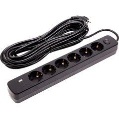 Мережевий фільтр PowerPlant YS-N6086/10c 10м, 3x0.75мм2, 6 розеток, 1xUSB, 2xType-C, 100% мідь Black EX610693