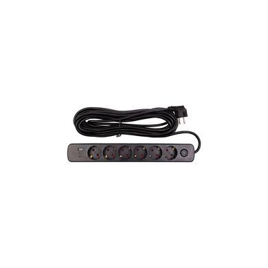 Мережевий фільтр PowerPlant YS-N6086/10c 10м, 3x0.75мм2, 6 розеток, 1xUSB, 2xType-C, 100% мідь Black EX610693