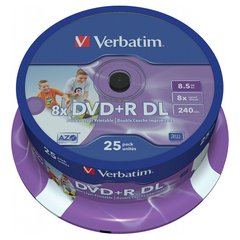 DVD+R Диск Verbatim DOUBLE LAYER 8.5GB 8X WIDE PRINTABLE( Шпиндель-25шт) 43667