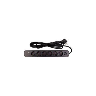 Мережевий фільтр PowerPlant YS-N6086/3c 3м, 3x0.75мм2, 6 розеток, 1xUSB, 2xType-C, 100% мідь Black EX610662