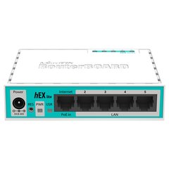 Mikrotik RB750r2 Проводной маршрутизатор "hEX lite", 5xLAN, PoE in, CPU 850MHz, 64MB RAM, Router OS L4 RB750r2