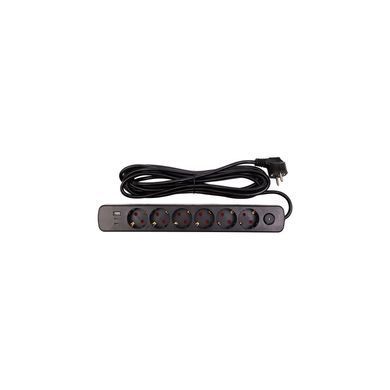Мережевий фільтр PowerPlant YS-N6086/5c 5м,3x0.75мм2,6 розеток, 1xUSB, 2xType-C,100% мідь EX610679