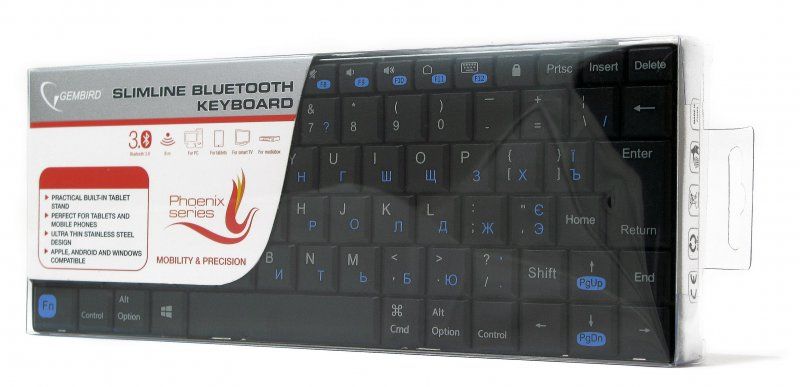 Bluetooth Клавиатура Gembird KB-P6-BT-UA Phoenix, тонкая, черный цвет, украинская раскладка KB-P6-BT-UA