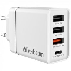 Мережевий зарядний пристрій Verbatim 4-портовий USB 30 Вт PD 3.0 і QC 3.0 (білий) 49701