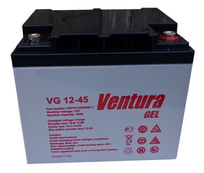 12V 45Ah Акумуляторна батарея Ventura гелева VG 12-45 Gel габариты (198x166x171) 13,5кг VG 12-45
