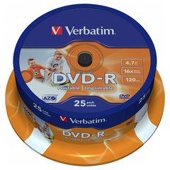 DVD-R Диск Verbatim AZO 4.7GB 16X WIDE PRINTABLE SURFACE (Шпиндель-25шт) Диск Verbatim DVD-R AZO 4.7GB 16X WIDE PRINTABLE SURFACE (Шпиндель-25шт)