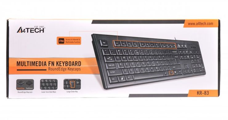 Клавiатура A4 Tech KR-83 USB, X-slim w/Ukr Comfort Key KR-83 USB (Black)
