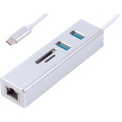Адаптер Maxxter с USB на Gigabit Ethernet, 2 Ports USB 3.0 + microSD/TF card reader, 1000 Mbps, металл, серый NECH-2P-SD-01