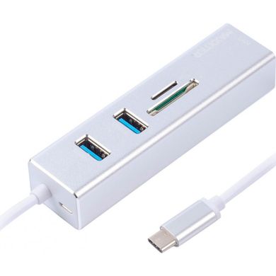 Адаптер Maxxter с USB на Gigabit Ethernet, 2 Ports USB 3.0 + microSD/TF card reader, 1000 Mbps, металл, серый NECH-2P-SD-01