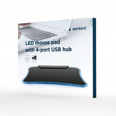 Килимок для мишi Gembird с подсветкой, с USB-концентратором на 4 USB 2.0 порта, черный MP-LED-4P