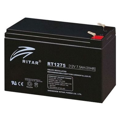 12V 7.5Ah Акумуляторна батарея для ДБЖ Ritar RT1275B AGM Black