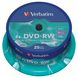 DVD-RW Диск Verbatim SERL 4.7GB 4X MATT SILVER SURFACE (Шпиндель-25шт) 43639