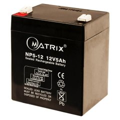 12V 5Ah Аккумулятор универсальный MATRIX NP5-12 Тип: AGM Габариты:90*70*101mm