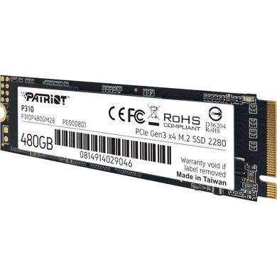 480GB Patriot Твердотільний накопичувач SSD M.2 2280 PCIe 3.0 P310 P310P480GM28