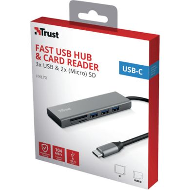 USB-хаб Trust HALYX FAST 3USB+CARD READER USB-C ALUMINIUM 24191_TRUST