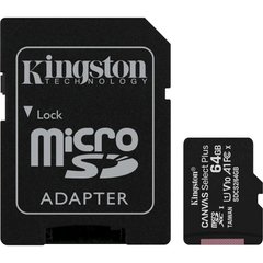 MicroSDXC 64GB Карта памяти Kingston Select C10 UHS-I 100R + adapter SDCS2/64GB