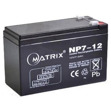 12V 7Ah Акумуляторна батарея MATRIX NP7-12 Тип: AGM Габариты:151*65*94mm Вес:2,05кг