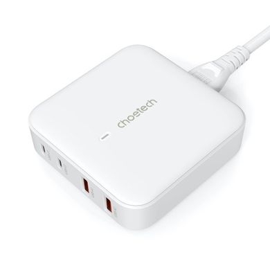 Мережевий зарядний пристрій Choetech PD8008 GaN, 2 USB-A/2 USB-C, 100Вт, QC3.0/PD/PPS PD8008-EU-WH