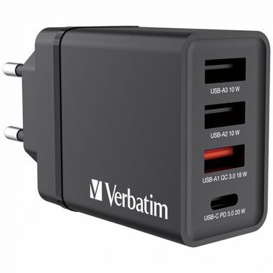 Мережевий зарядний пристрій Verbatim 4-портовий USB 30 Вт PD 3.0 і QC 3.0 (чорний) 49700