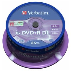 DVD+R Диск Verbatim DOUBLE LAYER 8.5GB 8X MATT SILVER SURFACE (Шпиндель-25шт) 43757