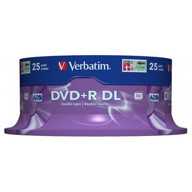 DVD+R Диск Verbatim DOUBLE LAYER 8.5GB 8X MATT SILVER SURFACE (Шпиндель-25шт) 43757