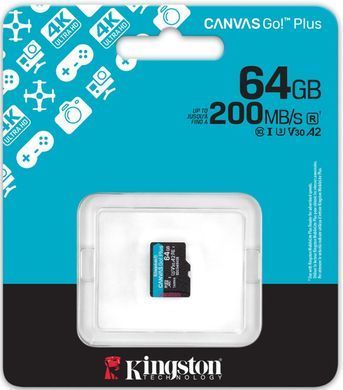 MicroSDXC 64GB Карта пам'яті Kingston SDCG4/64GBSP Canvas Go Plus Gen4 200MB/s A2 U3 V30 Card + w/o ADP