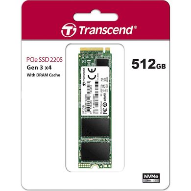 512GB Transcend Твердотільний накопичувач SSD M.2 2280, NVMe PCIe Gen3 x4, Read/Write:3500/2800 MB/s TS512GMTE220S